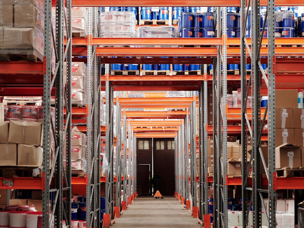 Warehouse storage racks filled with inventory